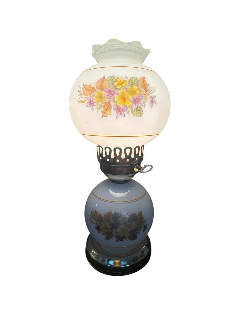 Vintage Hurricane Floral White Glass Table Lamp - Decorative Home Accent - Picture 5 of 7
